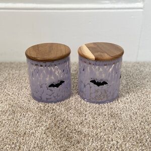 NWOT Halloween Bat Jars Canisters with bamboo lid set of 2 Spooky Kitchen